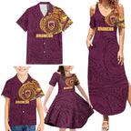 Personalized Brisbane Broncos Family Matching Summer Maxi Dress and Hawaiian Shirt Polynesian Tribal Chest and Sleeve Tattoo