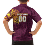 Personalized Brisbane Broncos Family Matching Summer Maxi Dress and Hawaiian Shirt Polynesian Tribal Chest and Sleeve Tattoo
