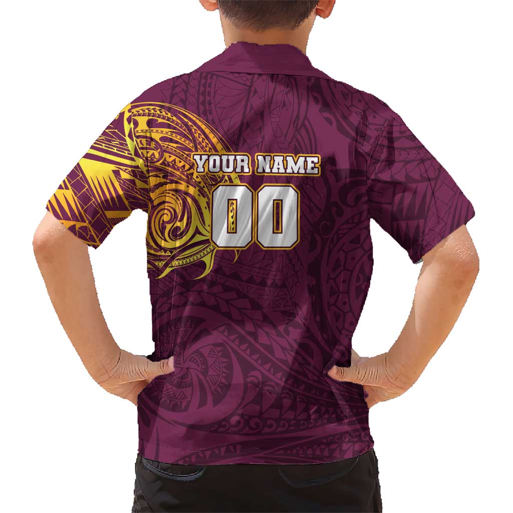 Personalized Brisbane Broncos Family Matching Summer Maxi Dress and Hawaiian Shirt Polynesian Tribal Chest and Sleeve Tattoo