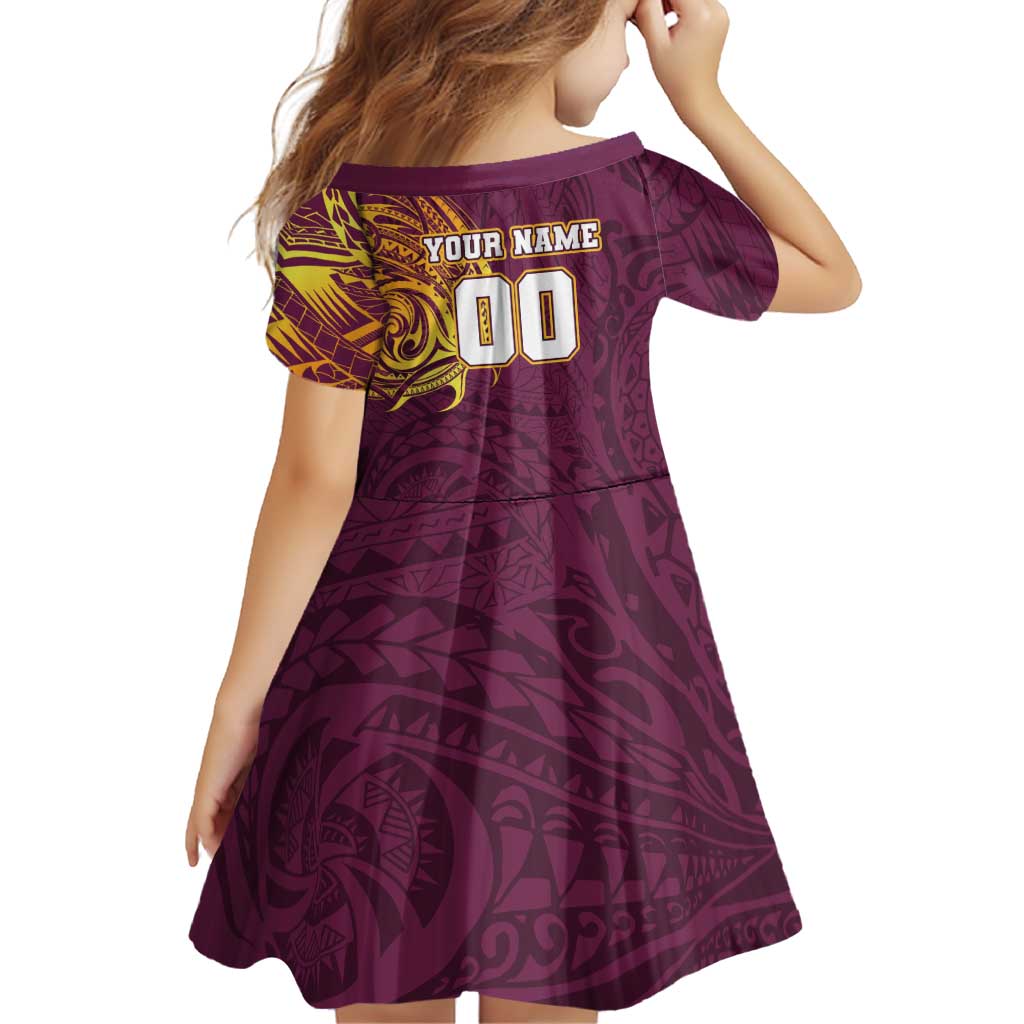 Personalized Brisbane Broncos Family Matching Summer Maxi Dress and Hawaiian Shirt Polynesian Tribal Chest and Sleeve Tattoo