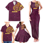 Personalized Brisbane Broncos Family Matching Tank Maxi Dress and Hawaiian Shirt Polynesian Tribal Chest and Sleeve Tattoo