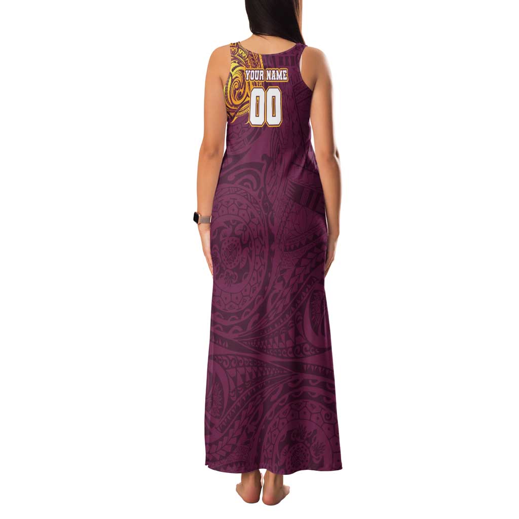 Personalized Brisbane Broncos Family Matching Tank Maxi Dress and Hawaiian Shirt Polynesian Tribal Chest and Sleeve Tattoo