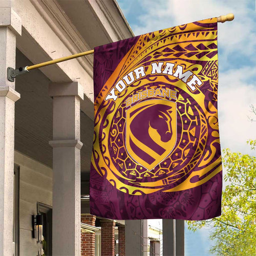 Personalized Brisbane Broncos Garden Flag Polynesian Tribal Chest and Sleeve Tattoo