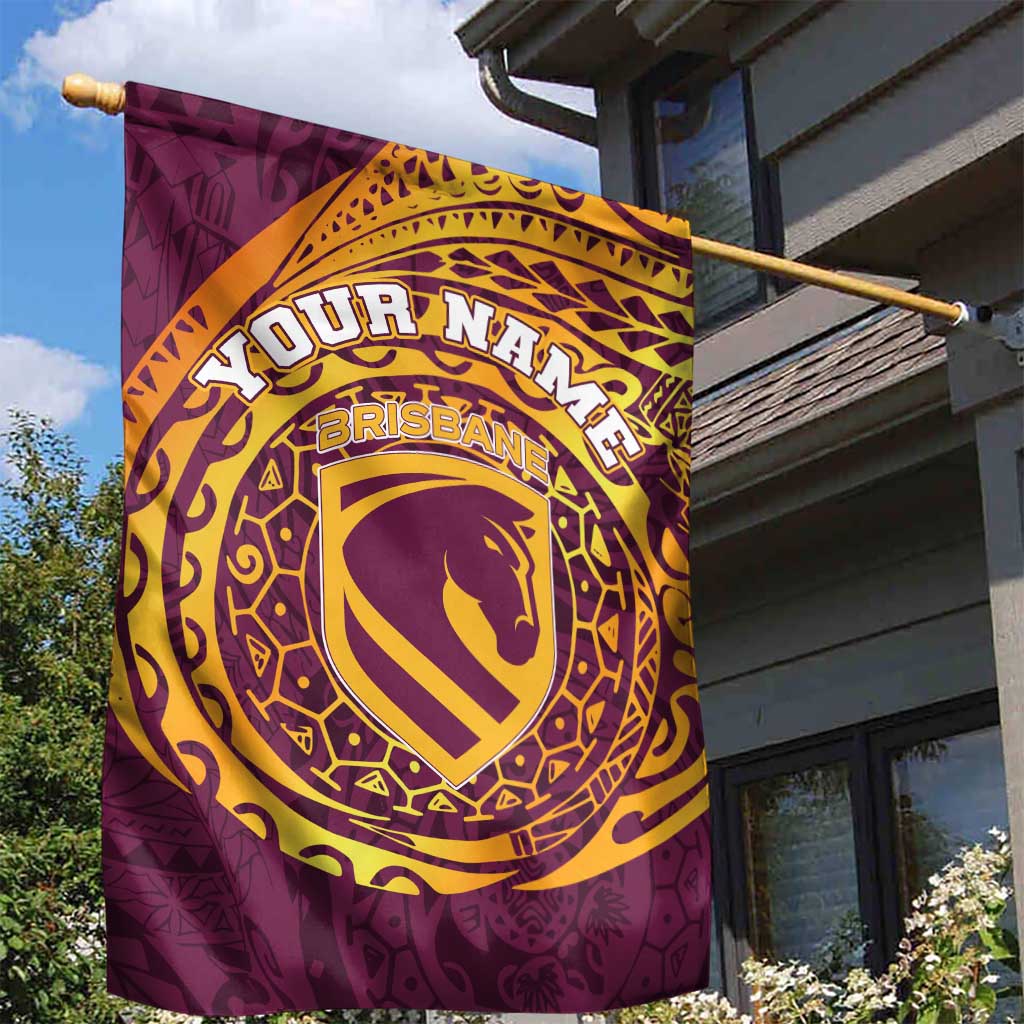 Personalized Brisbane Broncos Garden Flag Polynesian Tribal Chest and Sleeve Tattoo