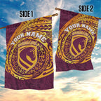 Personalized Brisbane Broncos Garden Flag Polynesian Tribal Chest and Sleeve Tattoo