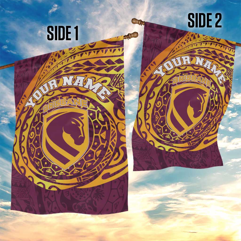 Personalized Brisbane Broncos Garden Flag Polynesian Tribal Chest and Sleeve Tattoo