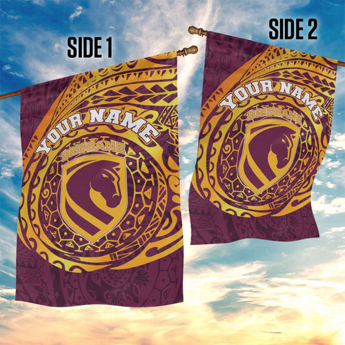 Personalized Brisbane Broncos Garden Flag Polynesian Tribal Chest and Sleeve Tattoo