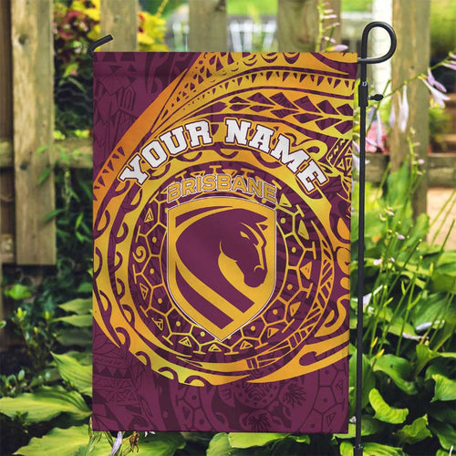 Personalized Brisbane Broncos Garden Flag Polynesian Tribal Chest and Sleeve Tattoo
