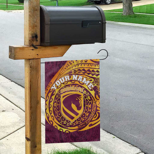 Personalized Brisbane Broncos Garden Flag Polynesian Tribal Chest and Sleeve Tattoo