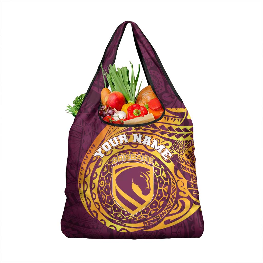 Personalized Brisbane Broncos Grocery Bag Polynesian Tribal Chest and Sleeve Tattoo