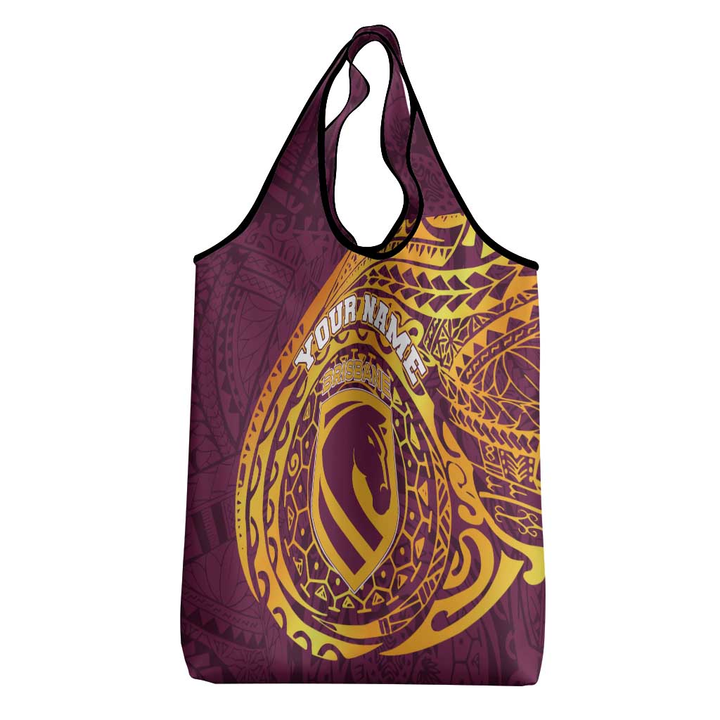 Personalized Brisbane Broncos Grocery Bag Polynesian Tribal Chest and Sleeve Tattoo