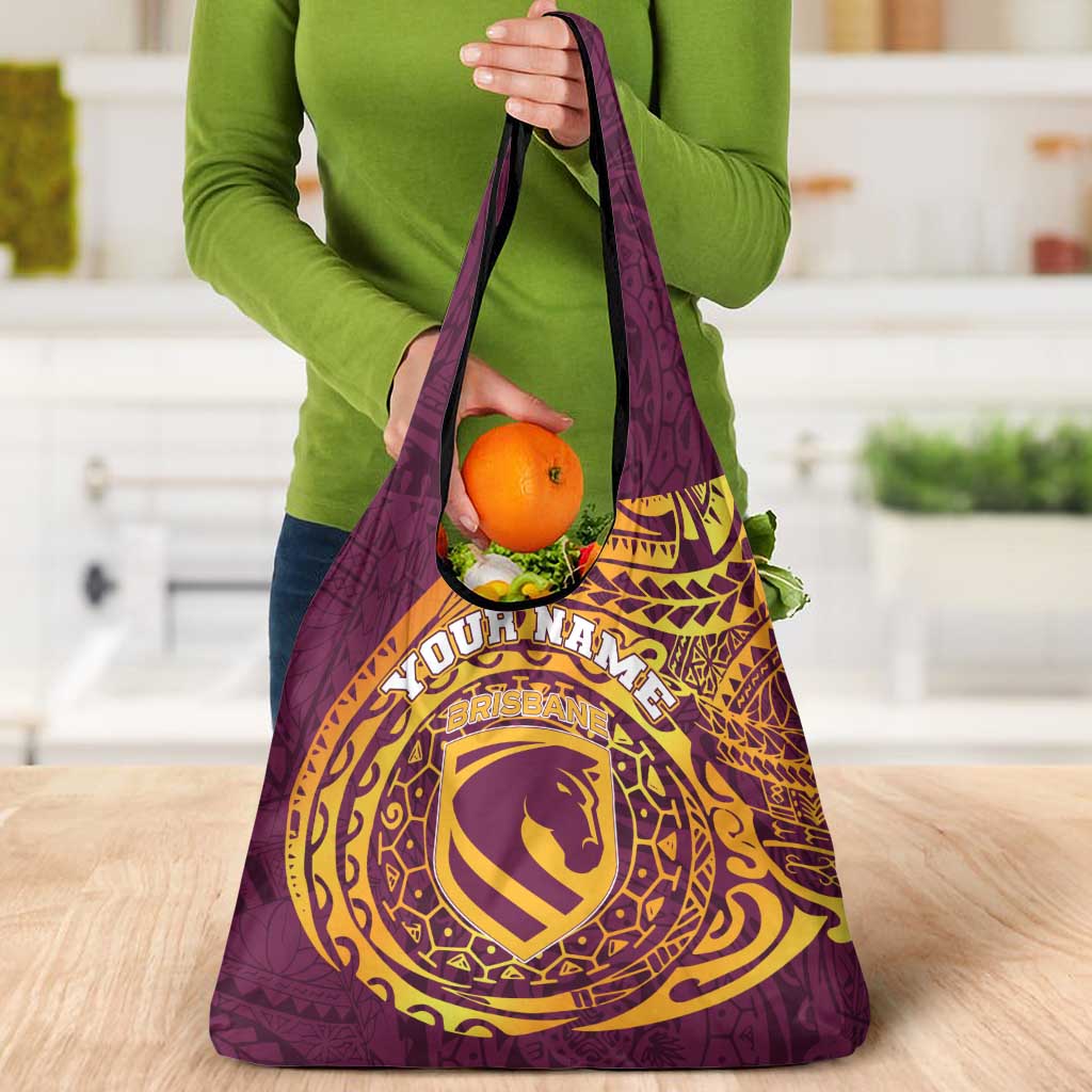 Personalized Brisbane Broncos Grocery Bag Polynesian Tribal Chest and Sleeve Tattoo