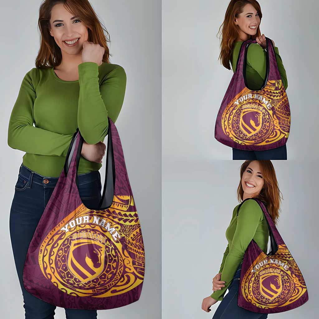 Personalized Brisbane Broncos Grocery Bag Polynesian Tribal Chest and Sleeve Tattoo