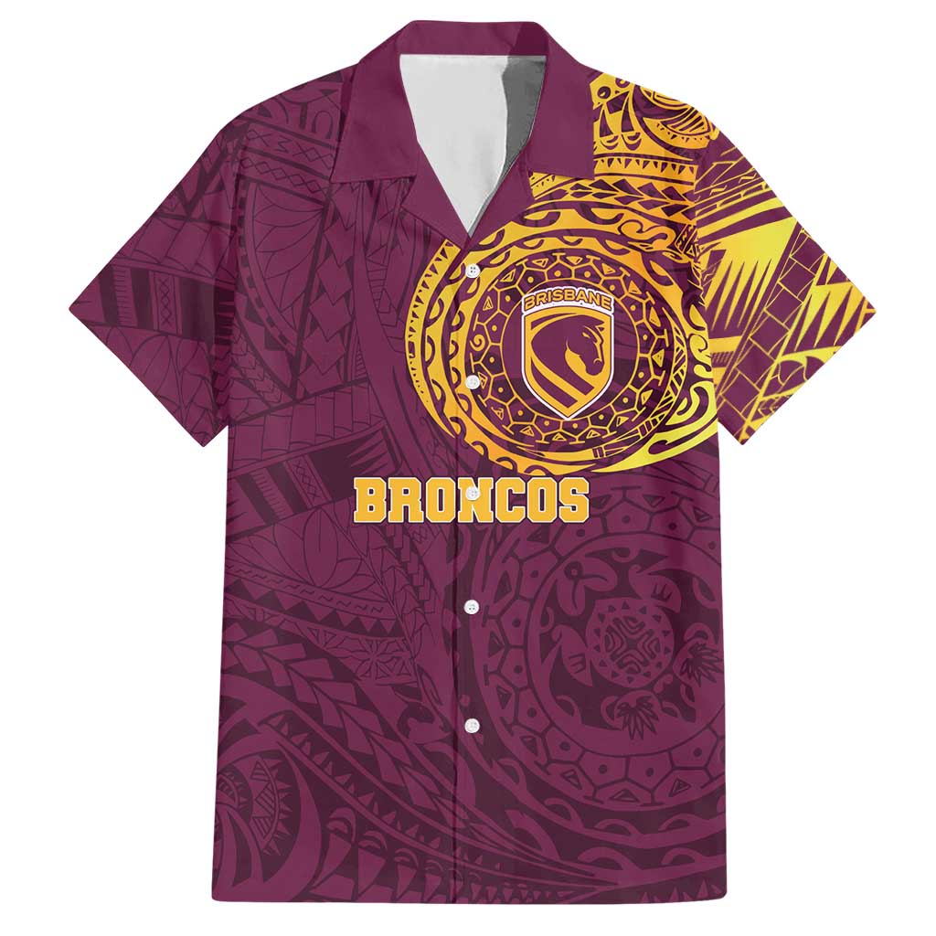 Personalized Brisbane Broncos Hawaiian Shirt Polynesian Tribal Chest and Sleeve Tattoo