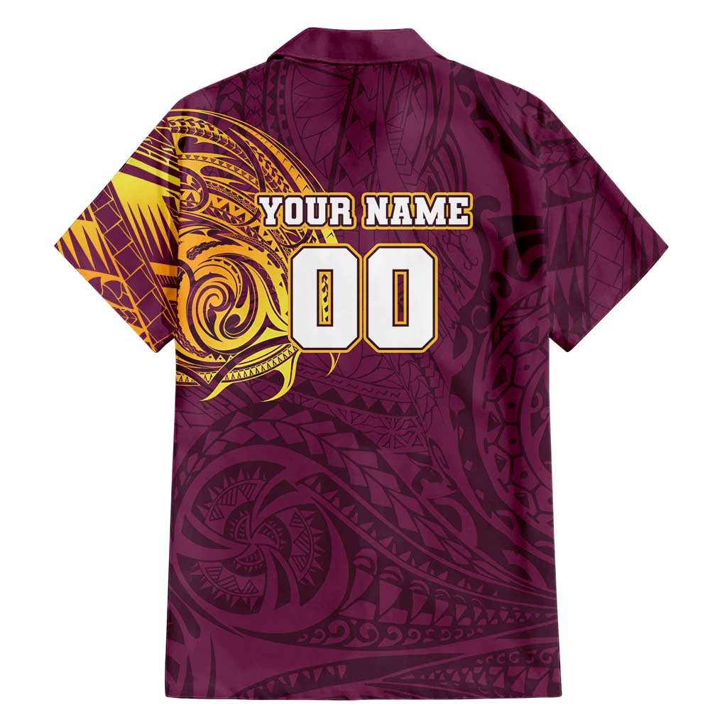 Personalized Brisbane Broncos Hawaiian Shirt Polynesian Tribal Chest and Sleeve Tattoo