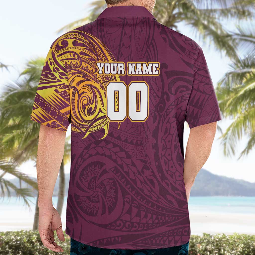 Personalized Brisbane Broncos Hawaiian Shirt Polynesian Tribal Chest and Sleeve Tattoo