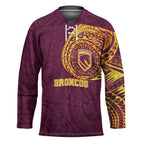 Personalized Brisbane Broncos Hockey Jersey Polynesian Tribal Chest and Sleeve Tattoo