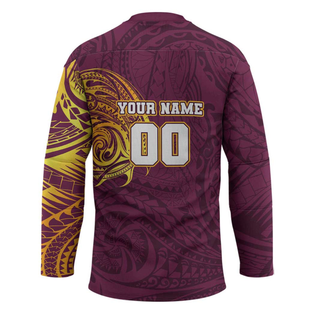 Personalized Brisbane Broncos Hockey Jersey Polynesian Tribal Chest and Sleeve Tattoo