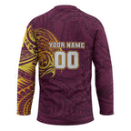 Personalized Brisbane Broncos Hockey Jersey Polynesian Tribal Chest and Sleeve Tattoo