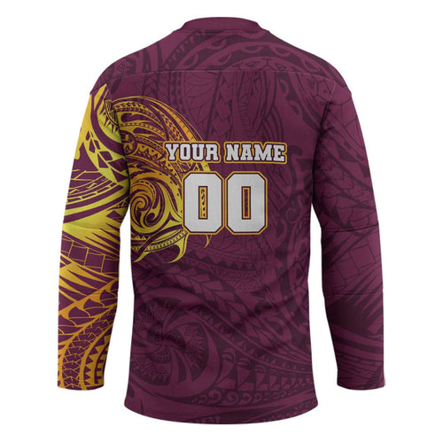 Personalized Brisbane Broncos Hockey Jersey Polynesian Tribal Chest and Sleeve Tattoo