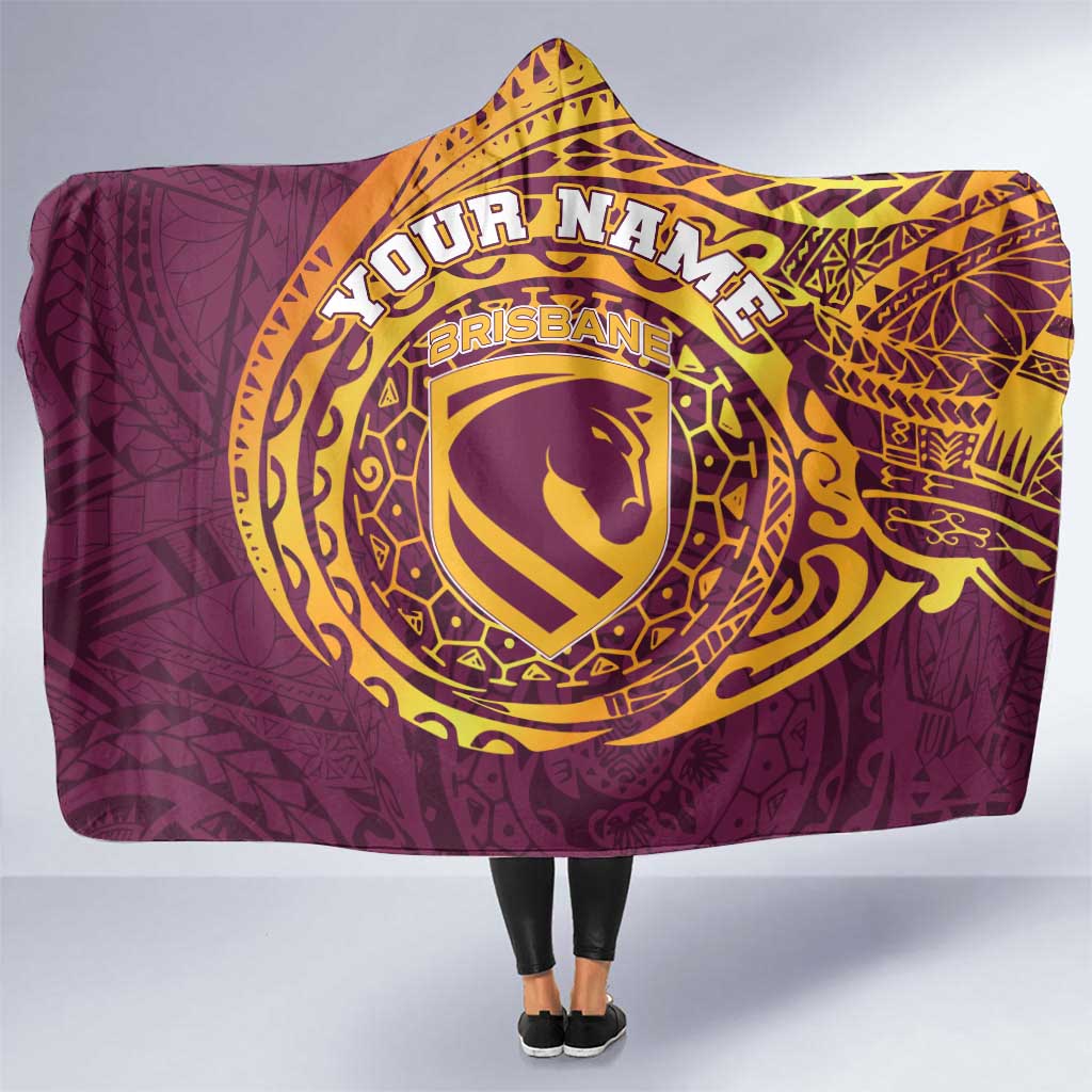Personalized Brisbane Broncos Hooded Blanket Polynesian Tribal Chest and Sleeve Tattoo