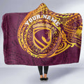 Personalized Brisbane Broncos Hooded Blanket Polynesian Tribal Chest and Sleeve Tattoo