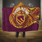 Personalized Brisbane Broncos Hooded Blanket Polynesian Tribal Chest and Sleeve Tattoo