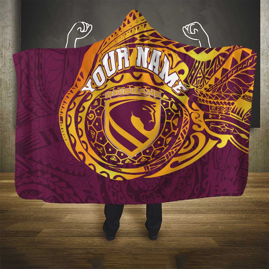 Personalized Brisbane Broncos Hooded Blanket Polynesian Tribal Chest and Sleeve Tattoo