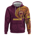 Personalized Brisbane Broncos Hoodie Polynesian Tribal Chest and Sleeve Tattoo