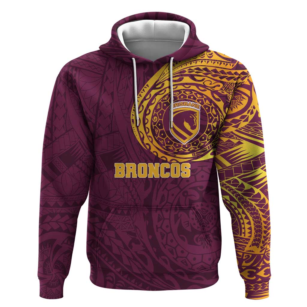 Personalized Brisbane Broncos Hoodie Polynesian Tribal Chest and Sleeve Tattoo
