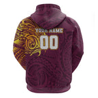 Personalized Brisbane Broncos Hoodie Polynesian Tribal Chest and Sleeve Tattoo