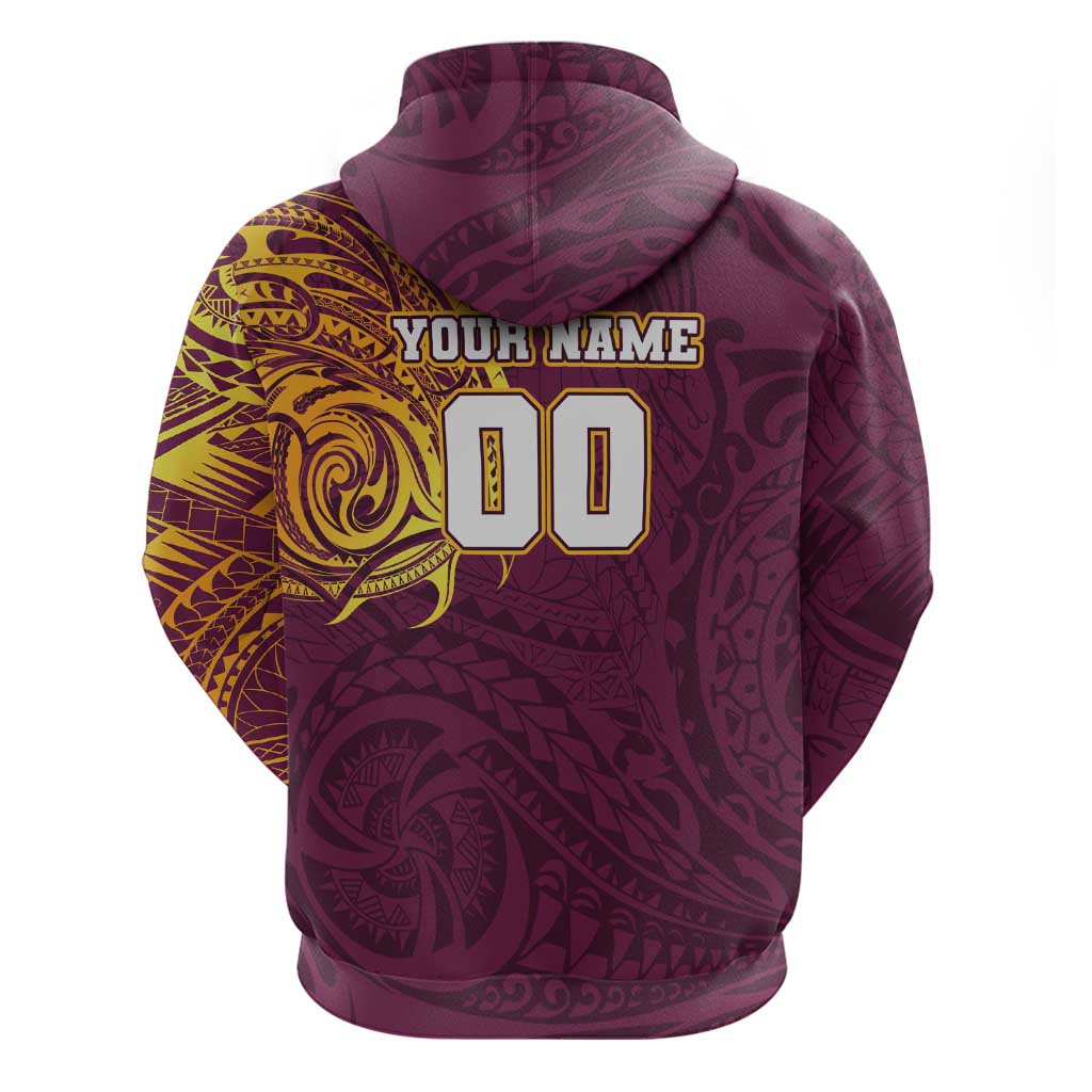 Personalized Brisbane Broncos Hoodie Polynesian Tribal Chest and Sleeve Tattoo