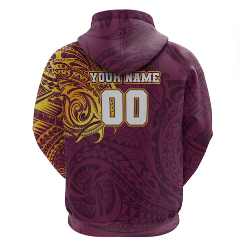 Personalized Brisbane Broncos Hoodie Polynesian Tribal Chest and Sleeve Tattoo