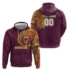 Personalized Brisbane Broncos Hoodie Polynesian Tribal Chest and Sleeve Tattoo