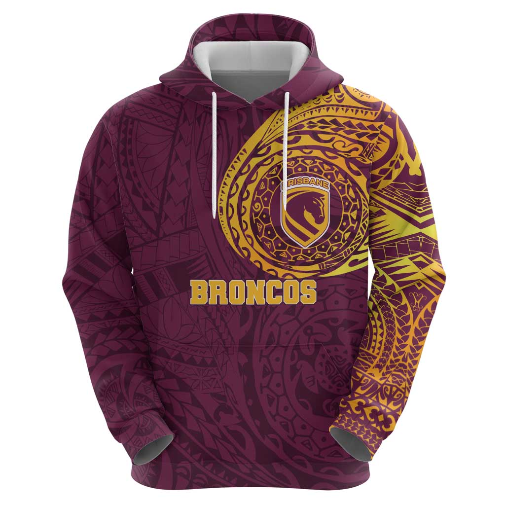 Personalized Brisbane Broncos Hoodie Polynesian Tribal Chest and Sleeve Tattoo