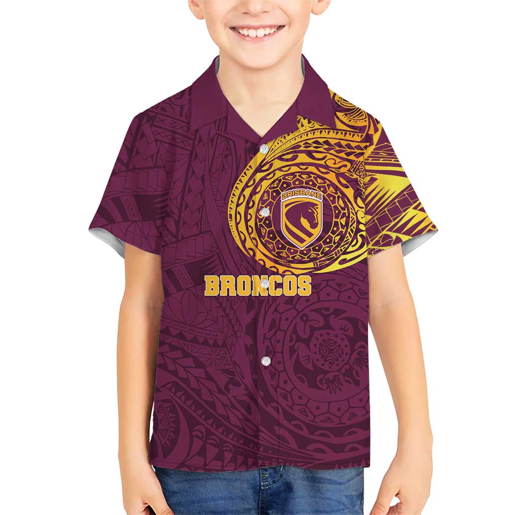 Personalized Brisbane Broncos Kid Hawaiian Shirt Polynesian Tribal Chest and Sleeve Tattoo
