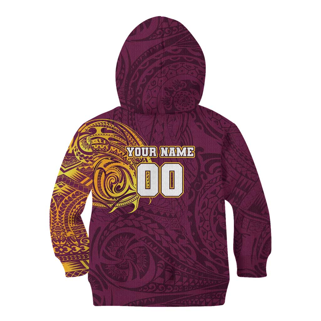 Personalized Brisbane Broncos Kid Hoodie Polynesian Tribal Chest and Sleeve Tattoo