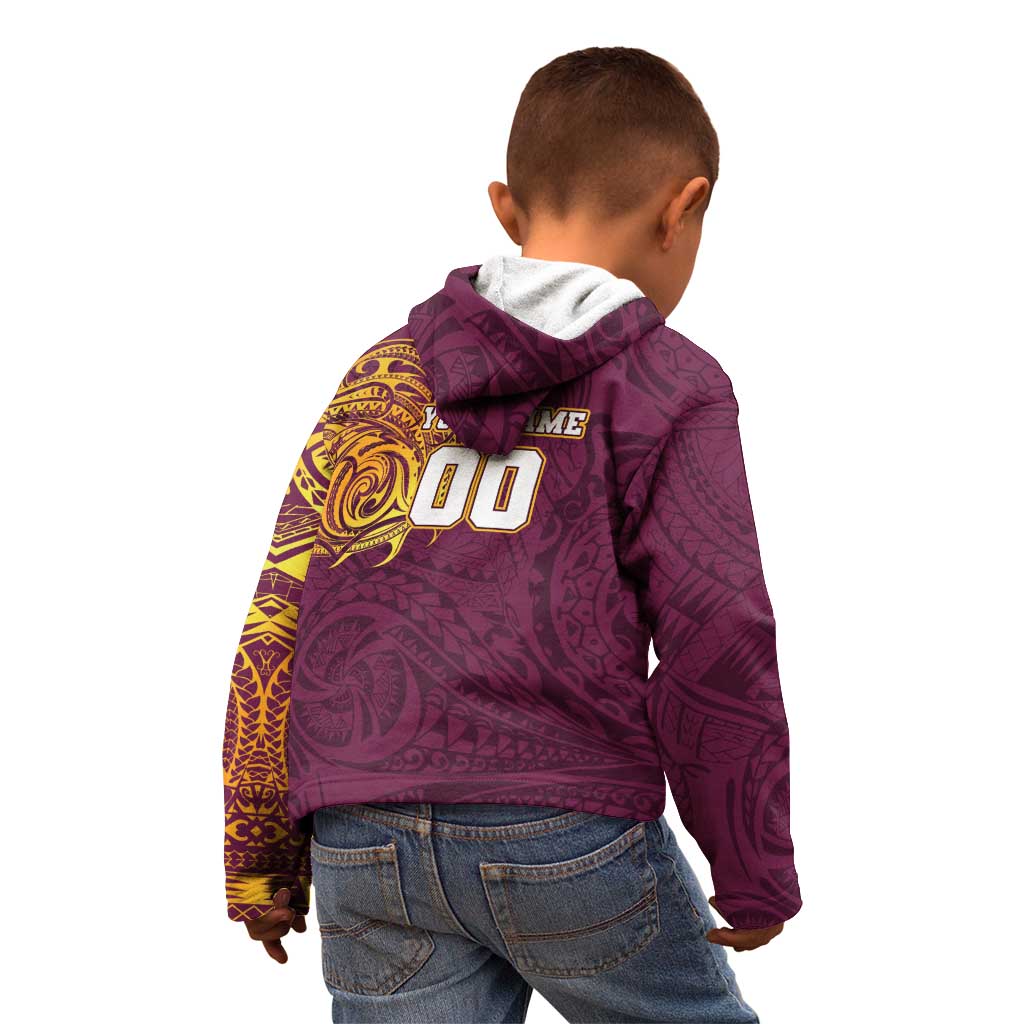 Personalized Brisbane Broncos Kid Hoodie Polynesian Tribal Chest and Sleeve Tattoo
