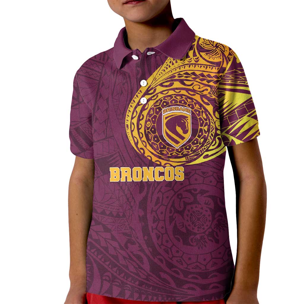 Personalized Brisbane Broncos Kid Polo Shirt Polynesian Tribal Chest and Sleeve Tattoo