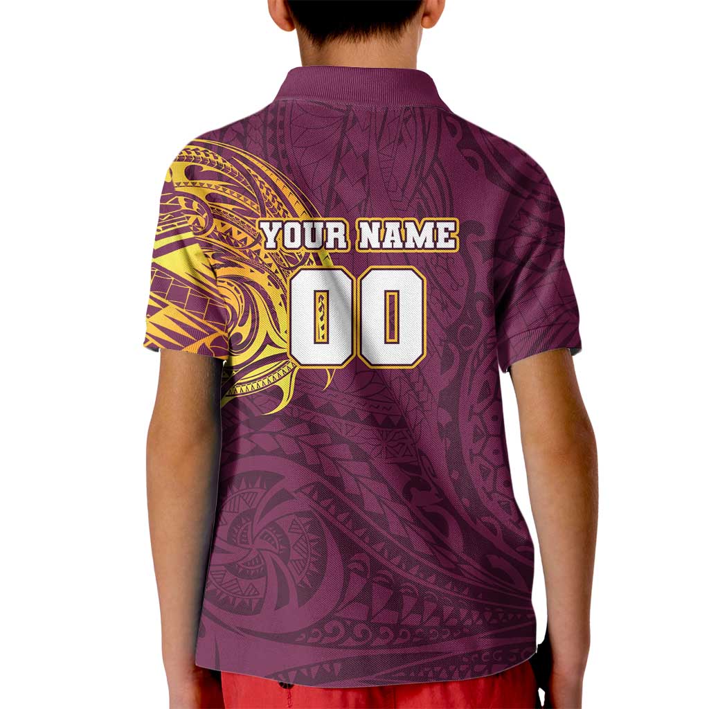 Personalized Brisbane Broncos Kid Polo Shirt Polynesian Tribal Chest and Sleeve Tattoo
