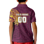 Personalized Brisbane Broncos Kid Polo Shirt Polynesian Tribal Chest and Sleeve Tattoo