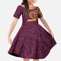 Personalized Brisbane Broncos Kid Short Sleeve Dress Polynesian Tribal Chest and Sleeve Tattoo