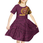 Personalized Brisbane Broncos Kid Short Sleeve Dress Polynesian Tribal Chest and Sleeve Tattoo