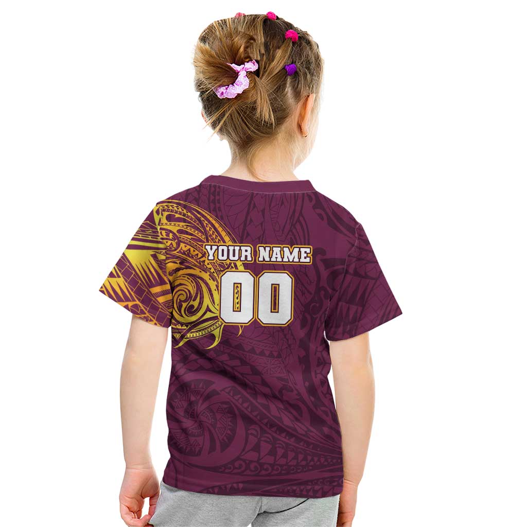 Personalized Brisbane Broncos Kid T Shirt Polynesian Tribal Chest and Sleeve Tattoo