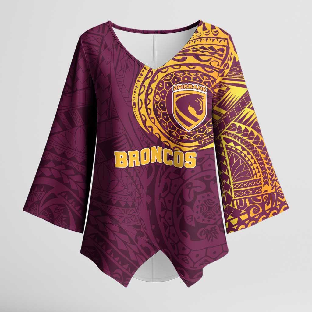 Personalized Brisbane Broncos Kimono Sleeve Blouse Polynesian Tribal Chest and Sleeve Tattoo