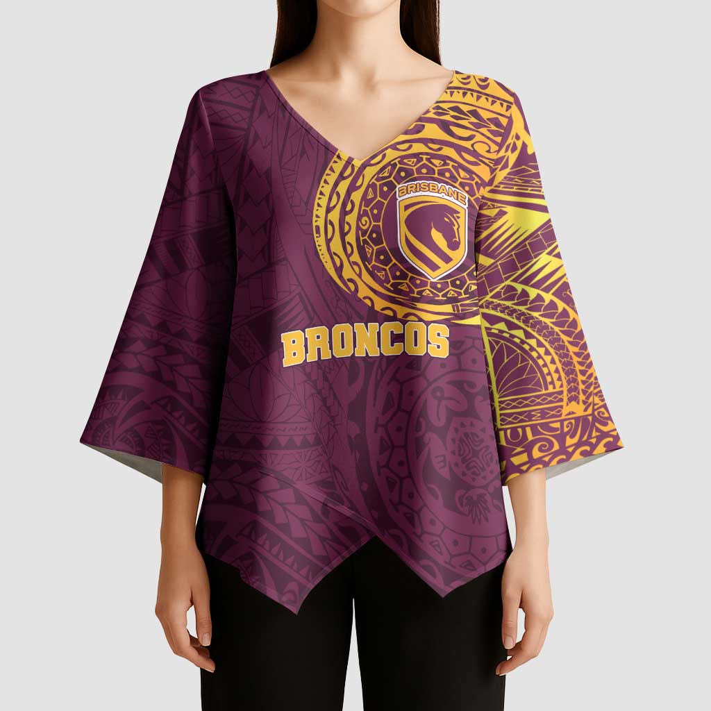 Personalized Brisbane Broncos Kimono Sleeve Blouse Polynesian Tribal Chest and Sleeve Tattoo