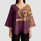 Personalized Brisbane Broncos Kimono Sleeve Blouse Polynesian Tribal Chest and Sleeve Tattoo