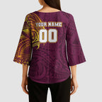 Personalized Brisbane Broncos Kimono Sleeve Blouse Polynesian Tribal Chest and Sleeve Tattoo