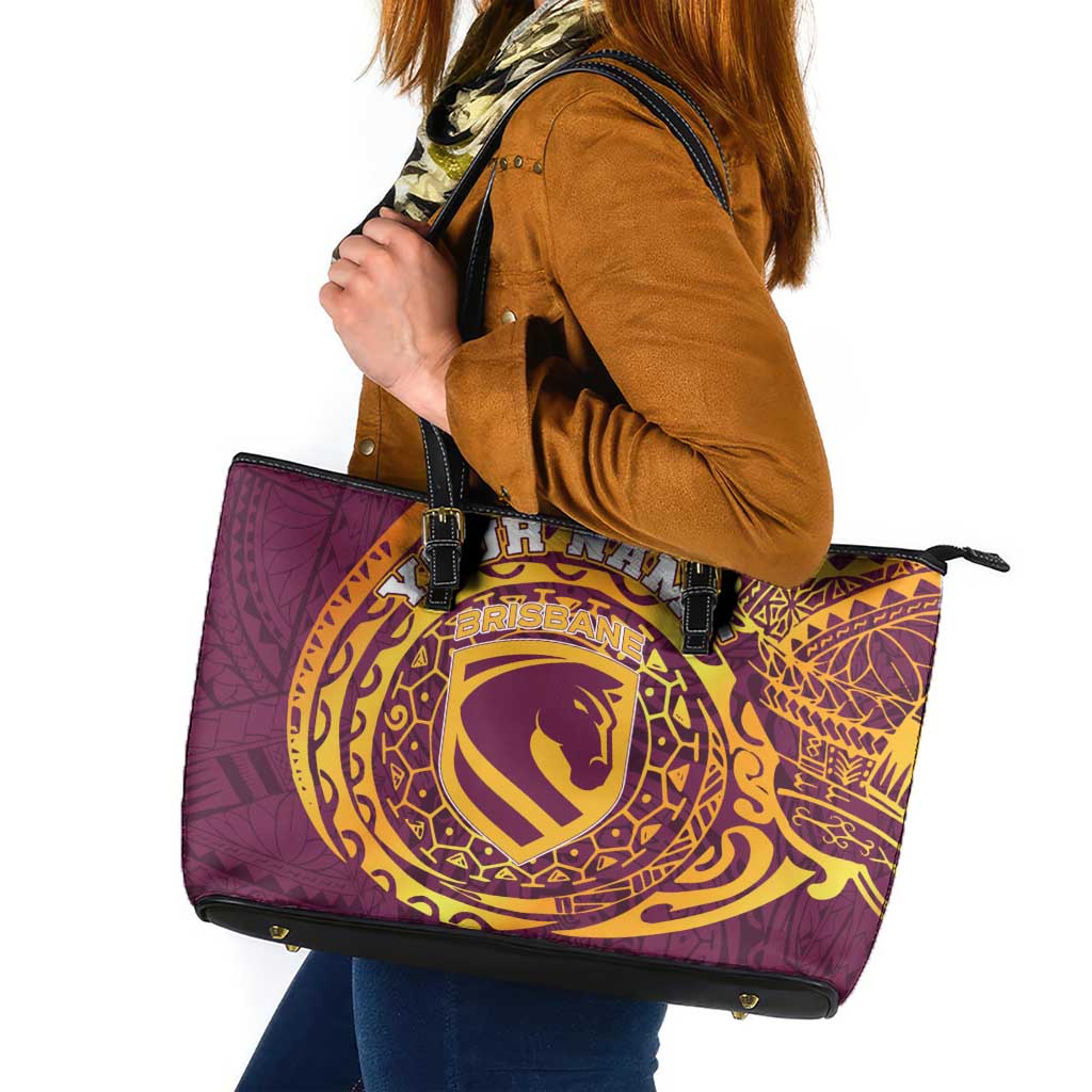 Personalized Brisbane Broncos Leather Tote Bag Polynesian Tribal Chest and Sleeve Tattoo