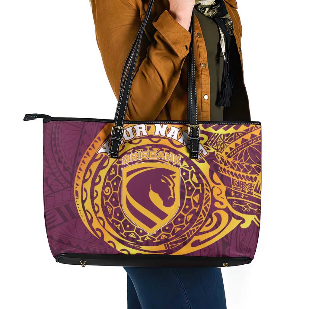Personalized Brisbane Broncos Leather Tote Bag Polynesian Tribal Chest and Sleeve Tattoo